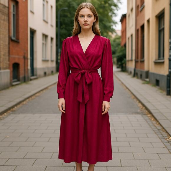 amazing 80s 70s David Brown California fuschia long robe dolman sleeve S - Picture 4 of 8